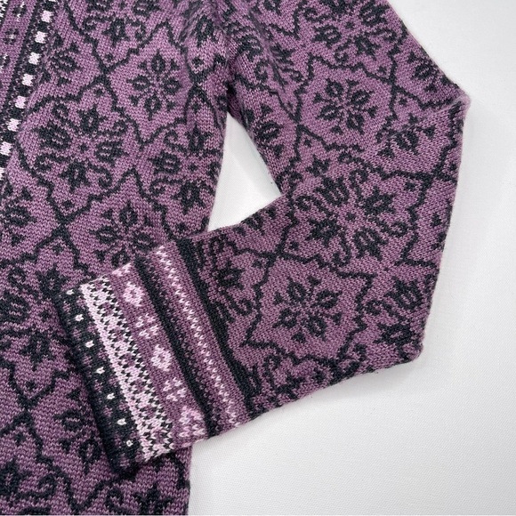 Fairisle Sweater Full Zip Cardigan Purple Wool Vintage Gorp Boho Winter Alpine - Picture 3 of 15